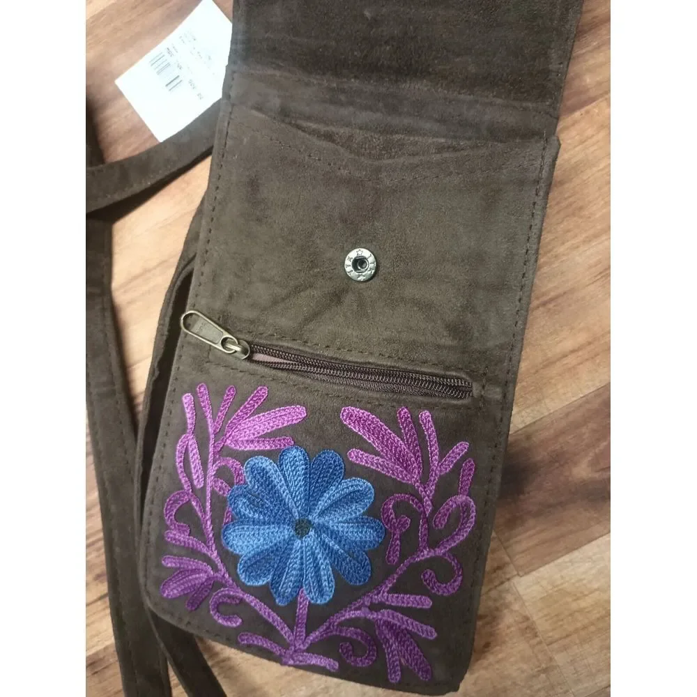 Lambskin Flower Embroidery Kashmir side bag backpack case purse Belt Strap India